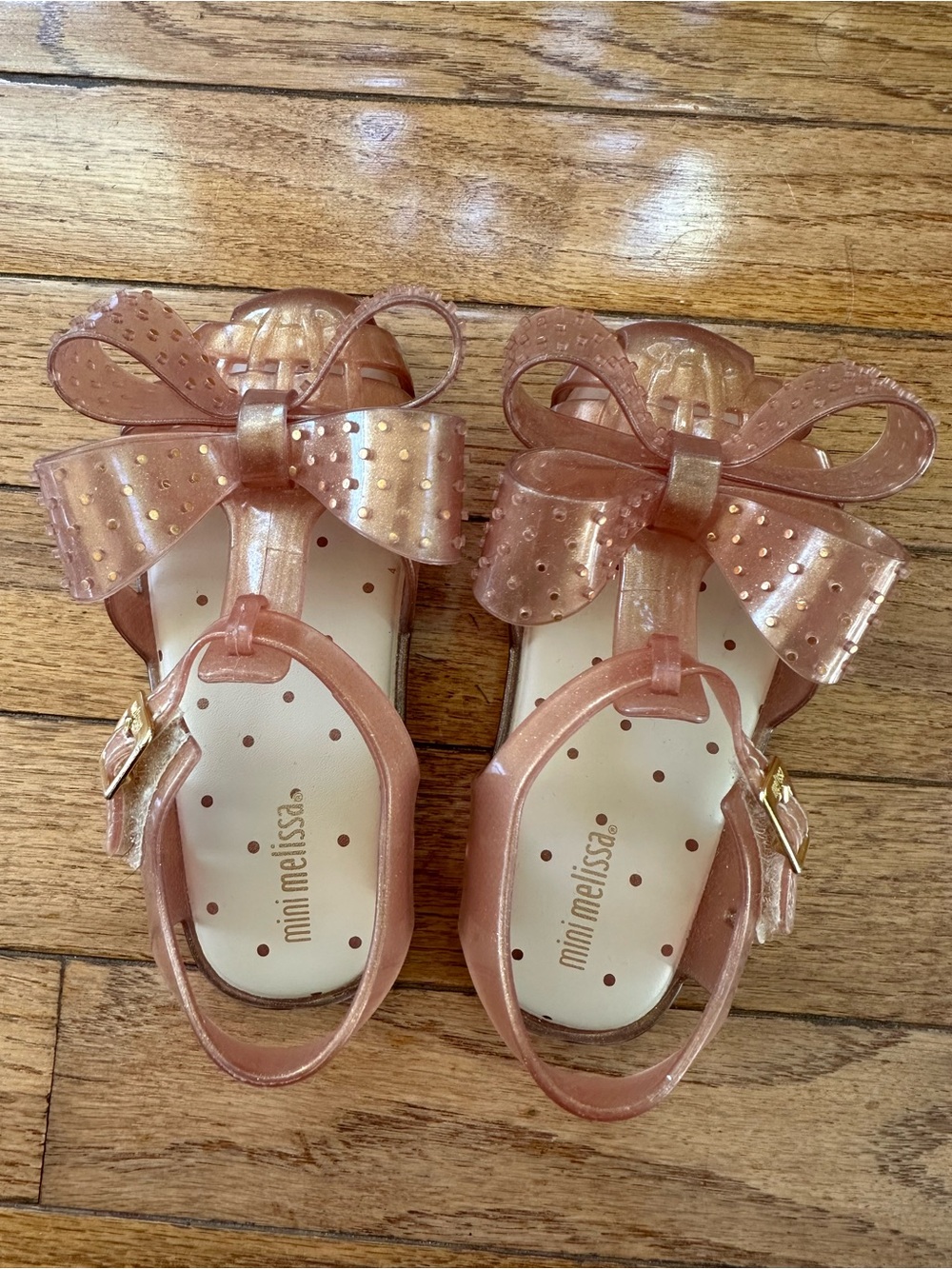 Mini Melissa Girls' Metallic Rose Jelly Sandals with Bow Accent